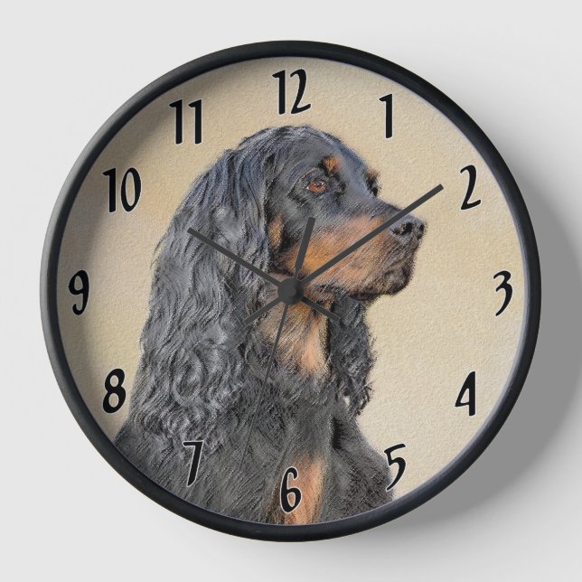 Gordon Setter Painting - Cute Original Dog Art Clock (Front)