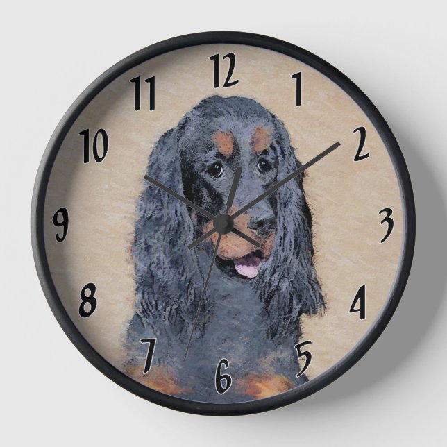Gordon Setter Painting - Cute Original Dog Art Clock (Front)