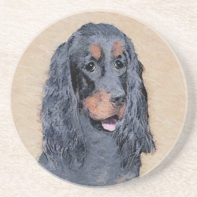 Gordon Setter Painting - Cute Original Dog Art Coaster (Front)