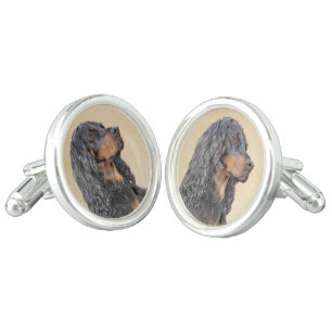 Gordon Setter Painting - Cute Original Dog Art Cufflinks