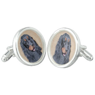 Gordon Setter Painting - Cute Original Dog Art Cufflinks