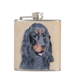 Gordon Setter Painting - Cute Original Dog Art Flask
