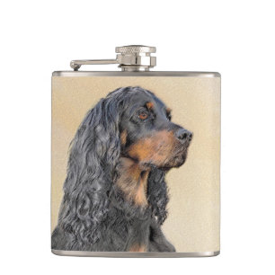 Gordon Setter Painting - Cute Original Dog Art Flask