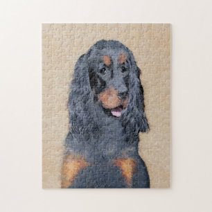 Gordon Setter Painting - Cute Original Dog Art Jigsaw Puzzle