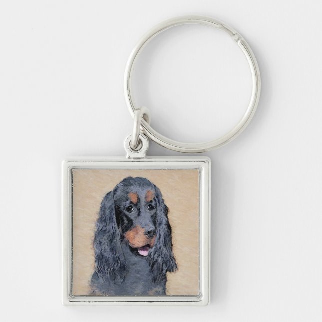 Gordon Setter Painting - Cute Original Dog Art Keychain (Front)