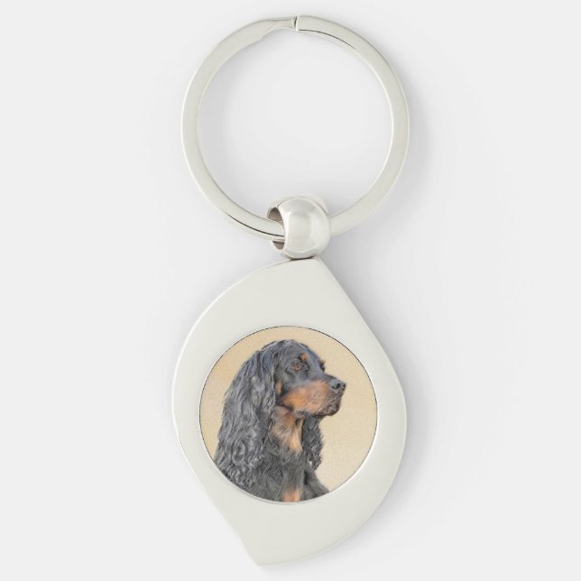 Gordon Setter Painting - Cute Original Dog Art Keychain (Front)