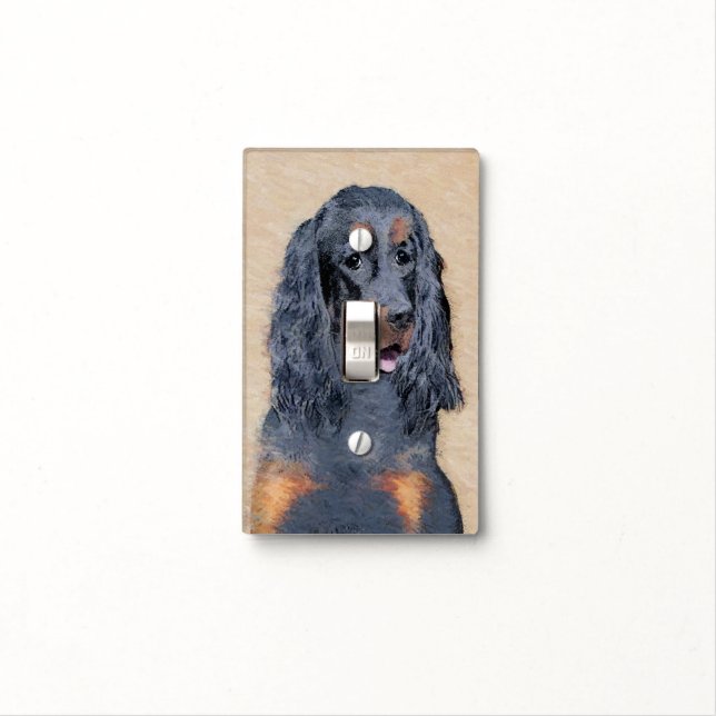 Gordon Setter Painting - Cute Original Dog Art Light Switch Cover (In Situ)