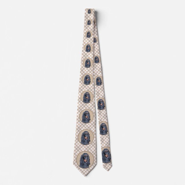 Gordon Setter Painting - Cute Original Dog Art Neck Tie (Front)