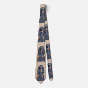 Gordon Setter Painting - Cute Original Dog Art Neck Tie