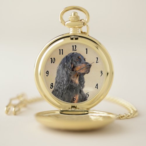 Gordon Setter Painting _ Cute Original Dog Art Pocket Watch