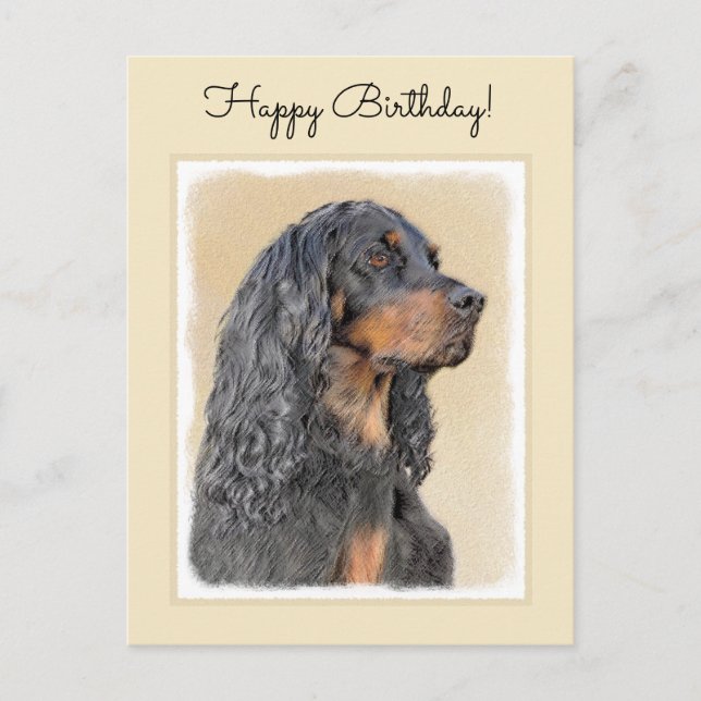Gordon Setter Painting - Cute Original Dog Art Postcard (Front)
