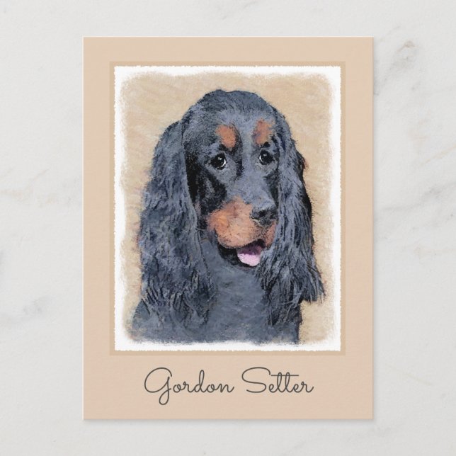 Gordon Setter Painting - Cute Original Dog Art Postcard (Front)