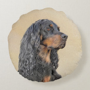 Gordon Setter Painting - Cute Original Dog Art Round Pillow