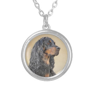 Gordon Setter Painting - Cute Original Dog Art Silver Plated Necklace