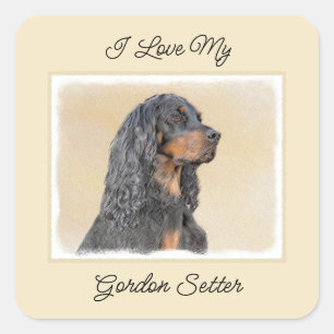 Gordon Setter Painting - Cute Original Dog Art Square Sticker