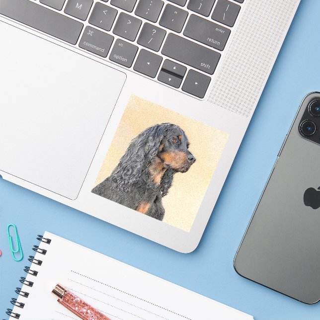Gordon Setter Painting - Cute Original Dog Art Sticker (Laptop w/ iPhone)