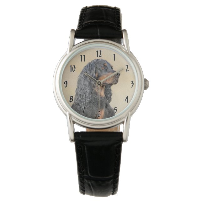 Gordon Setter Painting - Cute Original Dog Art Watch (Front)