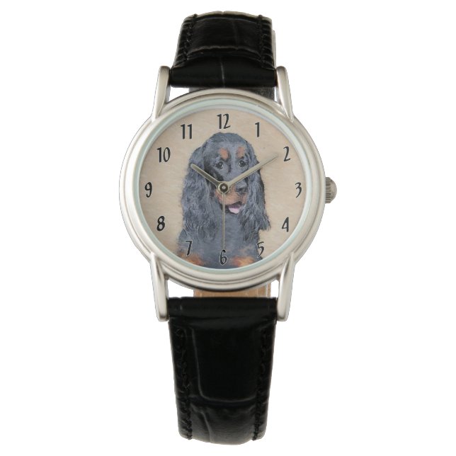 Gordon Setter Painting - Cute Original Dog Art Watch (Front)