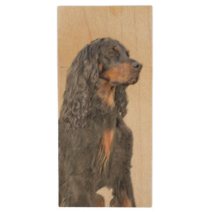 Gordon Setter Painting - Cute Original Dog Art Wood Flash Drive