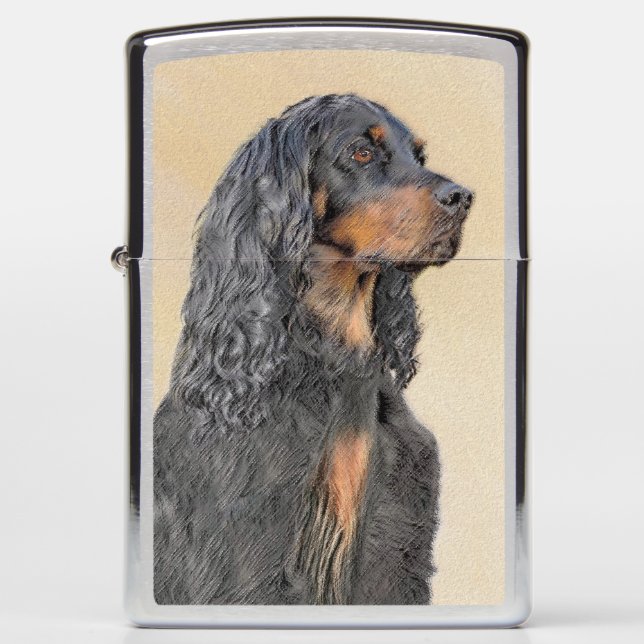 Gordon Setter Painting - Cute Original Dog Art Zippo Lighter (Front)