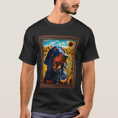 Gordon Setter Painting Sunflower Flower Mom Women  T-Shirt