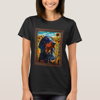 Gordon Setter Painting Sunflower Flower Mom Women  T-Shirt