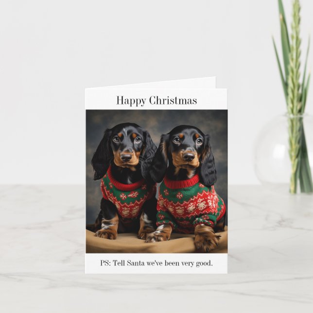 Gordon Setter Puppies in Christmas Sweaters Card (Front)