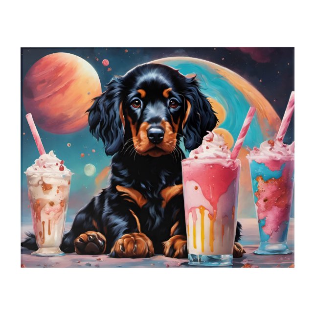 Gordon Setter Puppy N Milkshakes Acrylic Print (Front)