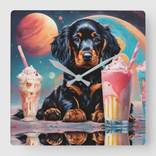 Gordon Setter Puppy N Milkshakes Square Wall Clock