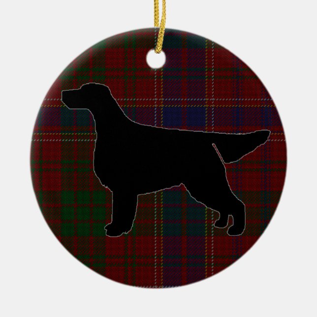 Gordon Setter Silhouette on Tartan Ornament (Front)