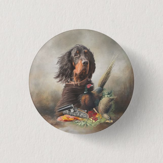 Gordon setter with pheasants, Art     Button (Front)