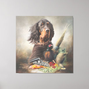 Gordon setter with pheasants, Art Canvas Print