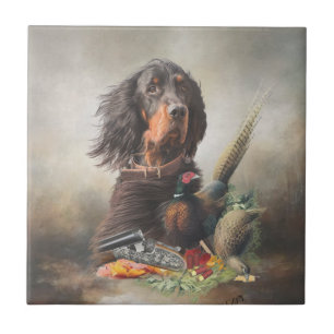 Gordon setter with pheasants, Art Ceramic Tile