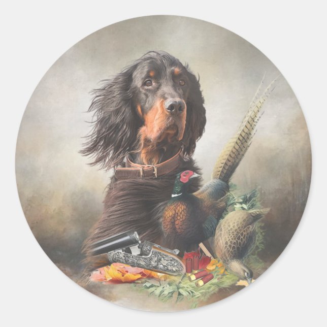 Gordon setter with pheasants, Art       Classic Round Sticker (Front)