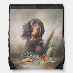 Gordon setter with pheasants, Art Drawstring Bag