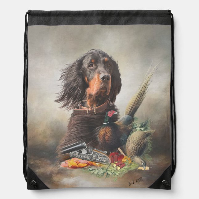 Gordon setter with pheasants, Art      Drawstring Bag (Front)