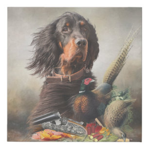 Gordon setter with pheasants, Art Faux Canvas Print
