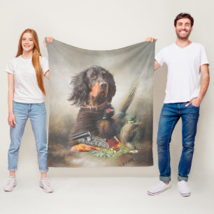 Gordon setter with pheasants, Art Fleece Blanket