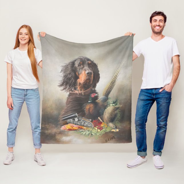 Gordon setter with pheasants, Art      Fleece Blanket (In Situ)