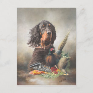Gordon setter with pheasants, Art Holiday Postcard
