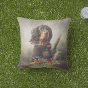 Gordon setter with pheasants, Art    Outdoor Pillow