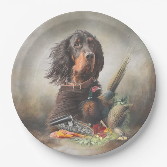 Gordon setter with pheasants, Art    Paper Plates (Front)