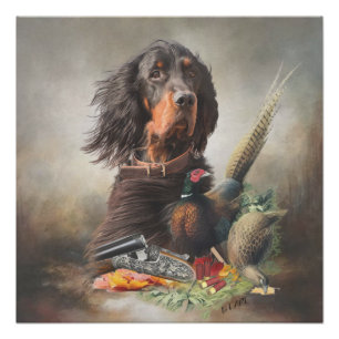 Gordon setter with pheasants, Art Poster