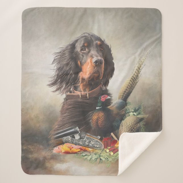 Gordon setter with pheasants, Art      Sherpa Blanket (Front)