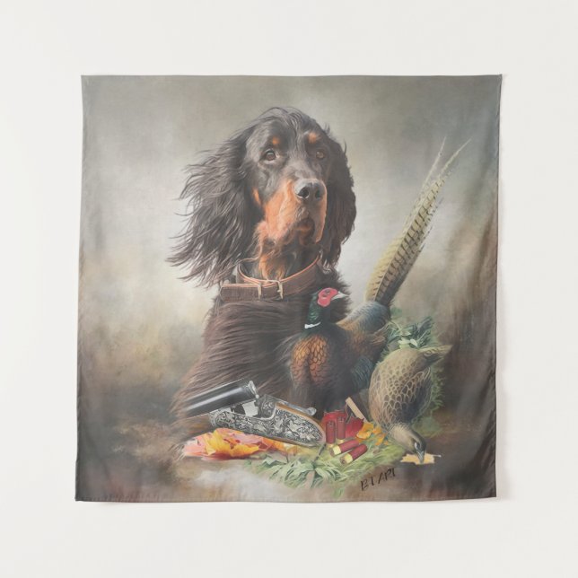 Gordon setter with pheasants, Art Tapestry (Front)