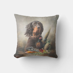 Gordon setter with pheasants, Art Throw Pillow
