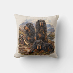 Gordon setter with pheasants, Art Throw Pillow
