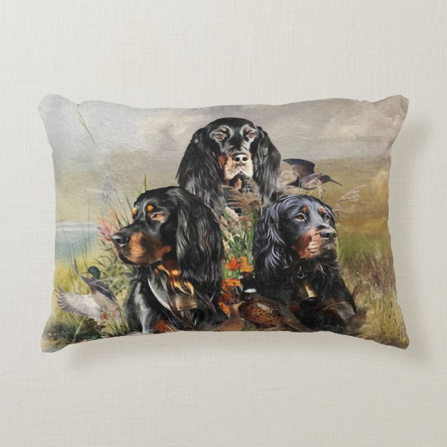 Gordon Setters , Passion for Birds , Art Accent Pillow (Front)