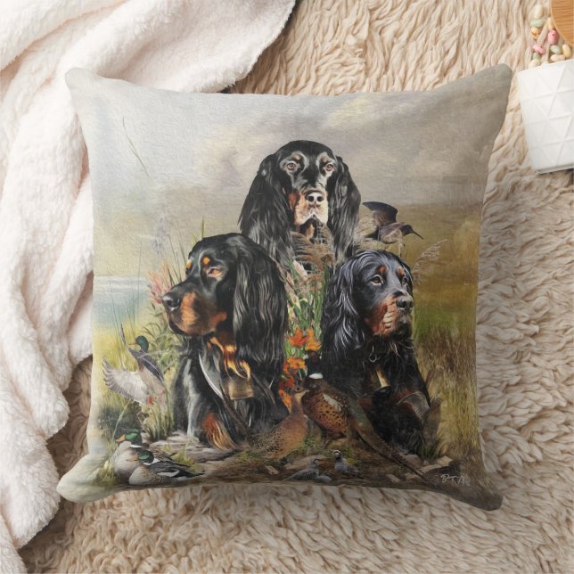 Gordon Setters , Passion for Birds , Art Throw Pillow (Blanket)
