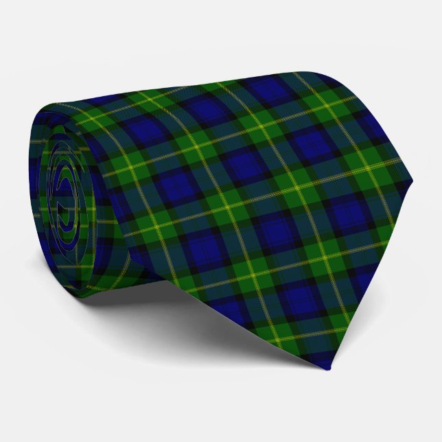 Gordon tartan blue green plaid neck tie (Rolled)